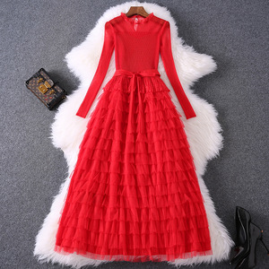 新娘结婚礼服红色长袖网纱蛋糕裙长裙结婚敬酒回门服订婚连衣裙