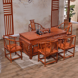 仿古茶台实木茶桌椅组合南榆木功夫茶台办公客厅茶几泡茶桌1.8米