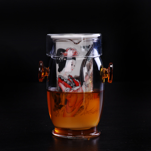 玻璃旅行茶具红茶杯耐热泡茶器双耳杯过滤茶壶釉彩美女青花瓷陶瓷