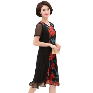 2019春夏新款连衣裙妈妈女装40-45-50-55-60岁女士优雅高贵裙装