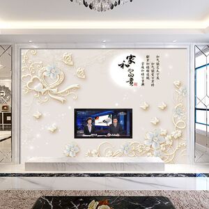 中式电视背景墙壁纸客厅沙发影视墙布山水情高清风景三d墙纸壁画