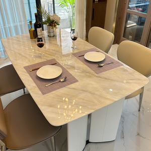 奶油风格微晶石餐桌椅子轻奢法式美式高级感超晶石大理石白色系桌