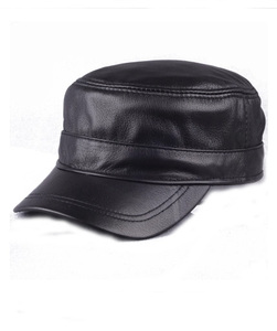 真皮帽子男士平顶帽 春秋季户外休闲棒球帽 中老年人保暖羊皮军帽