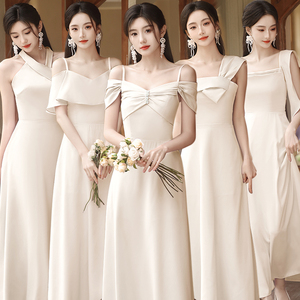 香槟色伴娘服2024新款大气高级感平时可穿新娘结婚姐妹团礼服长裙