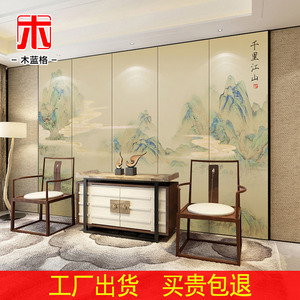 新中式刺绣硬包背景墙电视卧室床头简约沙发独绣壁画软装软包装饰