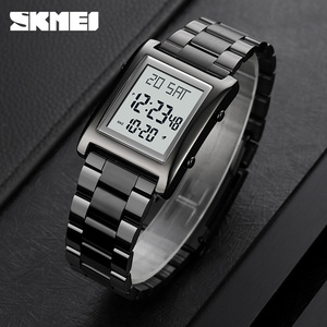 时刻美skmei手表男夜光防水闹钟多功能方形时尚创意电子男士手表