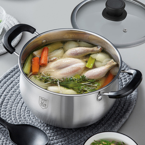 304不锈钢汤锅加厚家用燃气灶电磁炉通用蒸煮炖小锅煮粥煮面双耳