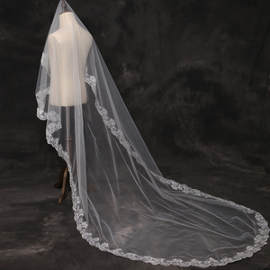 新娘新款韩式蕾丝大花边拖尾头纱超长唯美新娘结婚头纱可定制