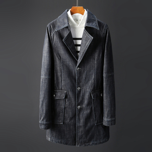 男士英伦风冬季外套风衣加厚中长款修身大衣牛仔夹克风衣潮流帅气