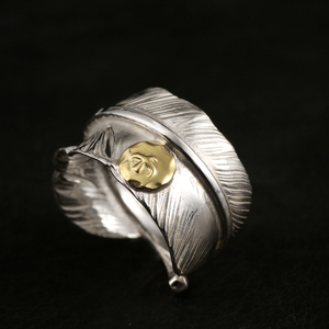 三沐高桥吾郎samgoros 925纯银大点金羽毛戒指情侣戒男女款指环