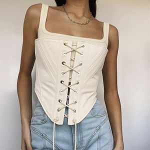 设计师款胸前交叉绑带dion lee鱼骨吊带背心女夏外穿设计感小众