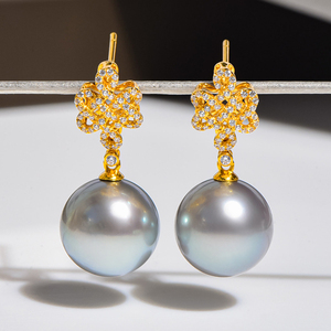 大溪地奶奶灰珍珠耳环