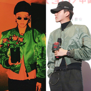 bigbang gd权志龙吴亦凡同款军绿色短款外套男女空军飞行夹克卫衣