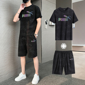 经典彪马休闲运动套装男夏季新款跑步健身冰丝短袖上衣速干篮球服