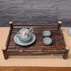创意紫竹托盘手工竹制古典茶具套装复古茶艺竹排茶道配件茶杯垫子