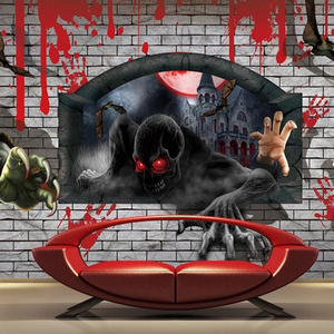 密室逃脱主题设计恐怖鬼屋墙面壁画3d立体房间布置装饰自粘墙贴纸