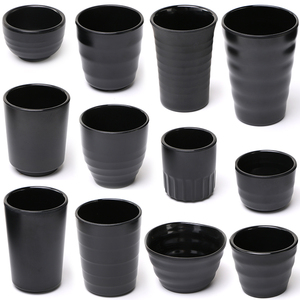 黑色密胺杯子商用仿瓷餐具茶杯耐摔饭店餐厅酒杯餐饮磨砂塑料水杯