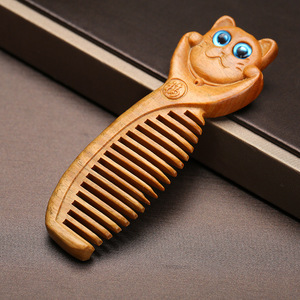 绿檀木猫梳迷你随身家用木梳可爱猫咪卡通动物摆件抖音直播热款