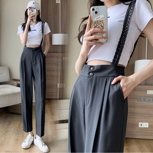 吊带西装裤女2022夏季薄款冰丝小个子背带裤高腰直筒宽松烟管西裤