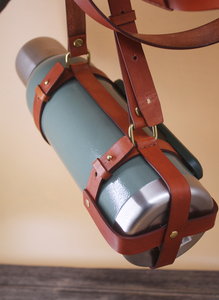 牧歌手工定制植鞣牛皮真皮保温杯水壶皮套斜跨可调节 黄铜配件