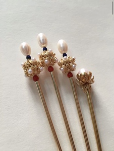 李静训隋唐风铜镀真金24k神棍簪天然淡水真珍珠汉服头饰发饰簪子