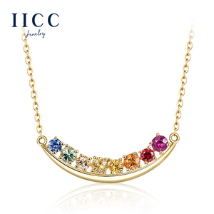 iicc珠宝【彩虹系列】微笑彩虹项链彩色蓝宝石锁骨链钻石颈饰首饰