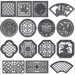 仿古砖雕镂空花窗扇形梅兰竹菊窗花中式庭院水泥窗花围墙装饰挂件