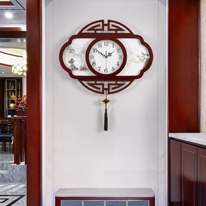 新中式古典木挂钟客厅装饰中国风钟表家用静音时钟创意摇摆石英钟