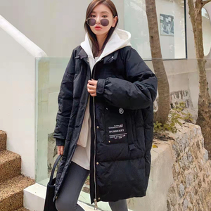 zuodisini卓迪斯妮羽绒服女2021冬卫衣帽拼接中长款外套zd-a2112