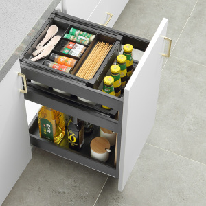 海汀诗调味拉篮抽屉式调料篮全铝合金抽中抽地柜三层立式置物架