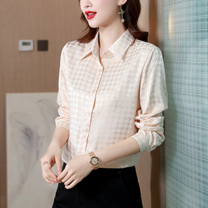 正品哥弟新款重磅真丝上衣女长袖设计感小众洋气提花桑蚕丝衬衫秋