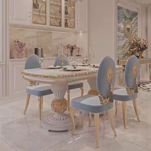 法式宫廷风实木餐桌椅组合美式轻奢长方形雕花一桌六椅家用饭桌