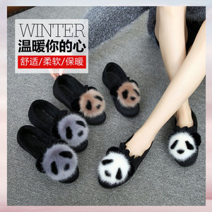 2022年秋冬新款女外穿老北京布鞋软底厚底熊猫豆豆加绒保暖休闲鞋