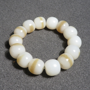 方言和田玉精品收藏级新疆且末料白玉带糖一线天老型珠手串手链x