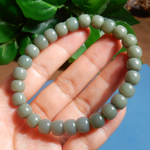 方言精品佩戴级俄碧玉猫眼无结构无杂质油润粉青老型珠7mm手串a