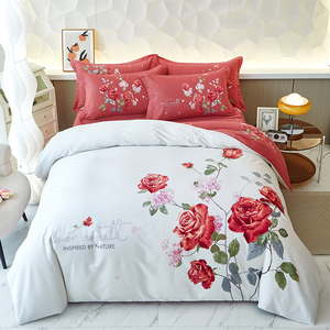 全棉秋冬加厚保暖床单四件套 纯棉田园大红玫瑰花被套2米床上用品