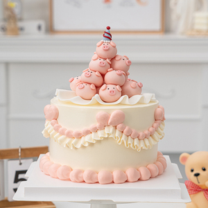 网红可爱堆堆乐小猪烘焙蛋糕装饰摆件儿童生日派对翻糖蛋糕装扮