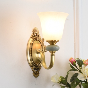 全铜美式简约客厅墙灯欧式复古卧室床头壁灯楼梯过道单头灯饰灯具