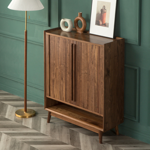 黑胡桃木鞋柜现代简约玄关柜实木门厅柜大容量储物柜