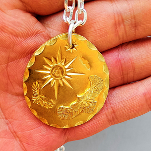 上海可现场手工定制古法打高桥立体飞鹰999足金金饼吊坠投资金条