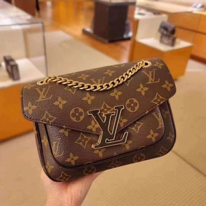 lv/路易威登女包 passy 老花翻盖链条邮差包单肩斜挎包