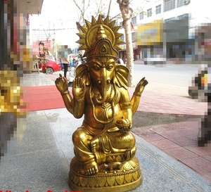 大号74厘米纯铜泰国象神象鼻财神铜象头王人象红财神