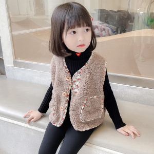 女童马甲婴儿童背心纯棉秋冬洋气毛毛衣外穿小童宝宝春季毛绒马夹