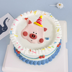 网红帽子软陶小猪头生日蛋糕装饰动物烘焙儿童宝宝周岁满月摆插件