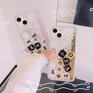 lv适用苹果13手机壳iphone12promax保护套透明x细闪流沙棋格盘13p