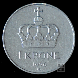 满30包邮 挪威1皇冠25mm铜镍奥拉夫五世欧洲外国钱币硬币外币真币