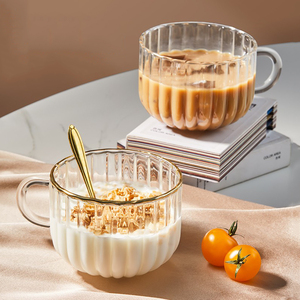早餐杯酸奶坚果燕麦杯大容量耐高温便携家用轻奢竖纹咖啡玻璃杯女