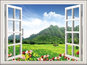 背景墙pvc假窗户装饰贴壁贴假窗墙贴纸田园好风水贴画唯美山水画