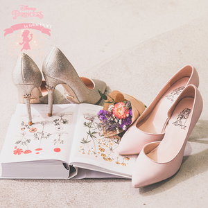 grace gift迪士尼奥罗拉公主皇冠饰扣亮片侧空高跟鞋社交鞋女单鞋