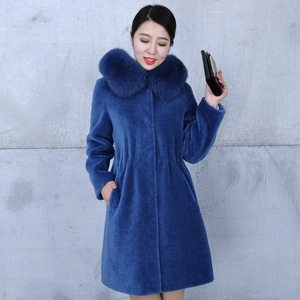 赛尔金娜1860狐狸毛领羊剪绒冬季女皮草大衣颗粒绒大码显瘦外套